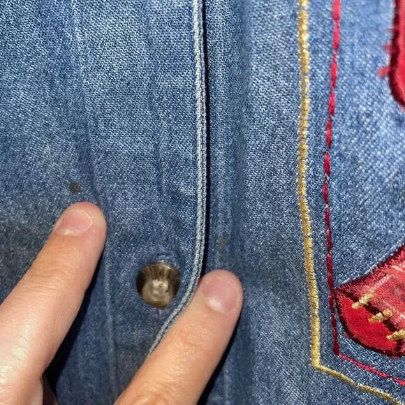 Victoria Jones Vintage Christmas Jean Button Top Blue Denim Embroidered Size Med - Picture 7 of 12
